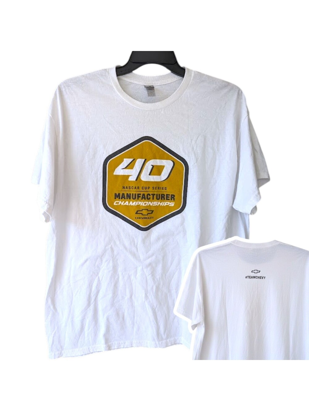 Chevrolet XL White NASCAR Racing Team Chevy 40 Championships TShirt Gildan 23x29